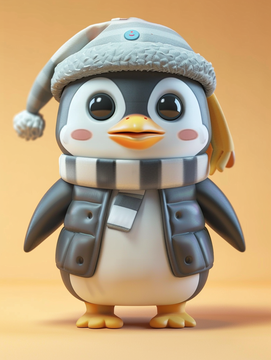 Cute chubby penguin toy with hat and scarf