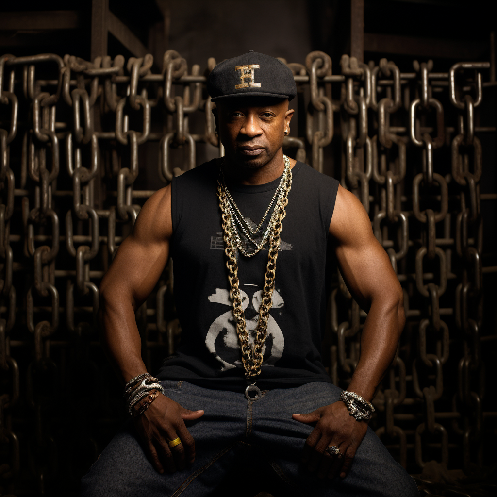 Chuck D wearing tank top and gold chains in Barbieland