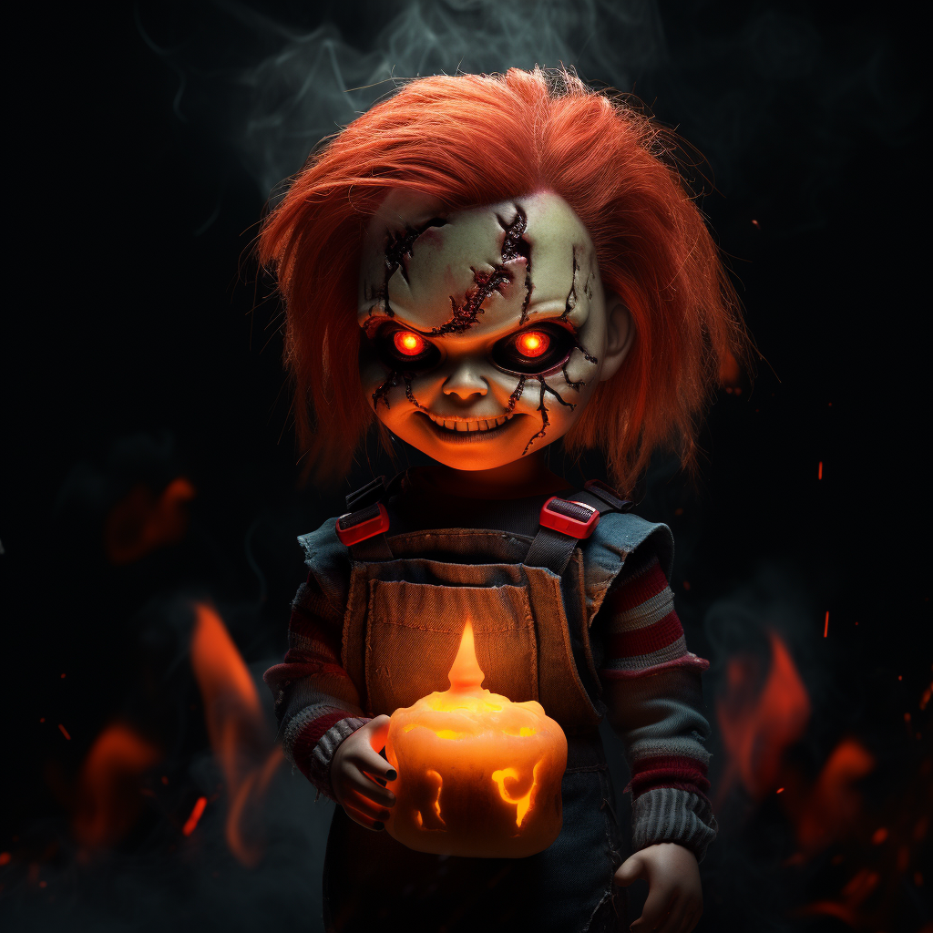 Chucky doll Halloween party with pumpkin