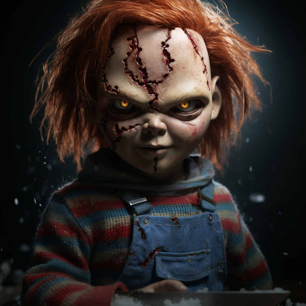 Midjourney AI-generated image of Chucky with scars