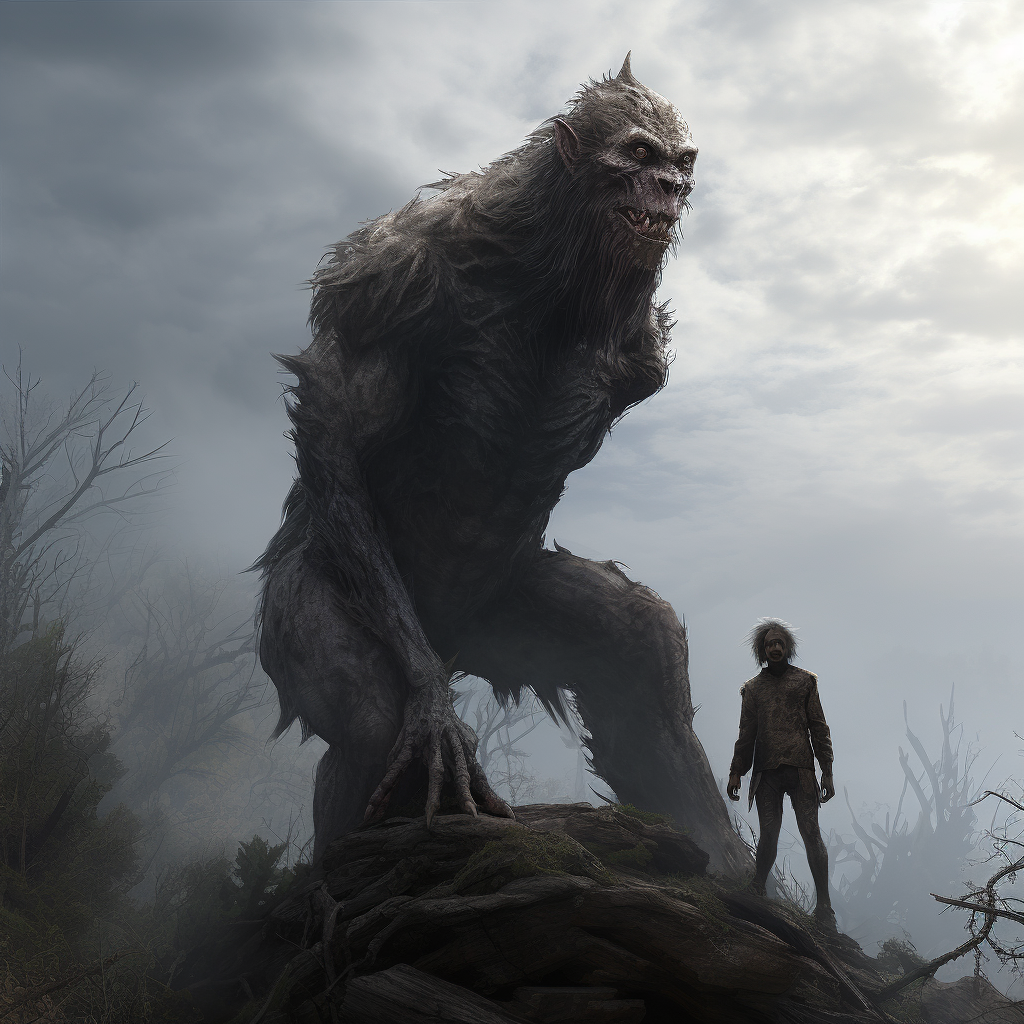 Chupacabra Standing on Dead Bigfoot