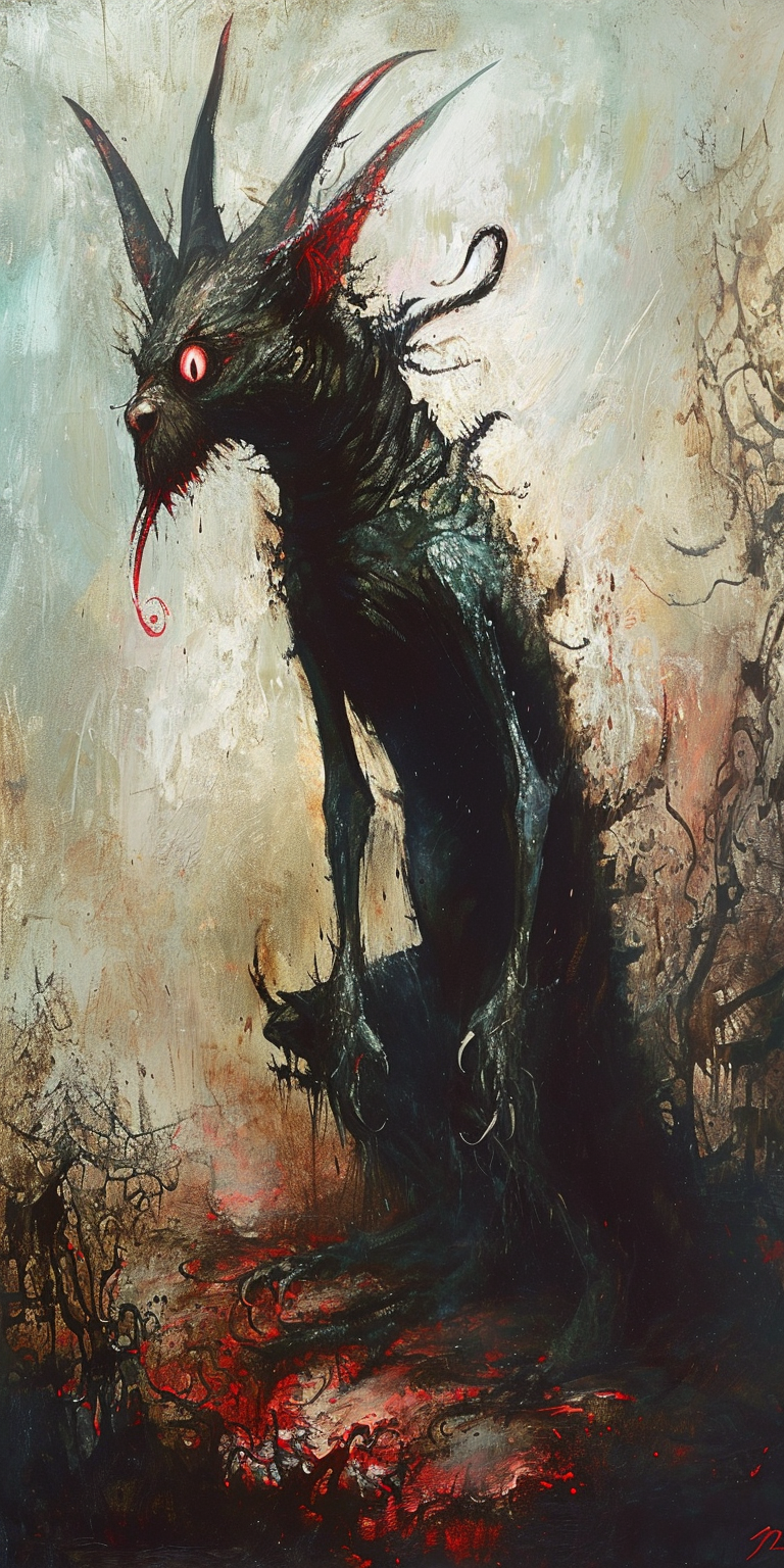 Surrealism painting of chupacabra creature