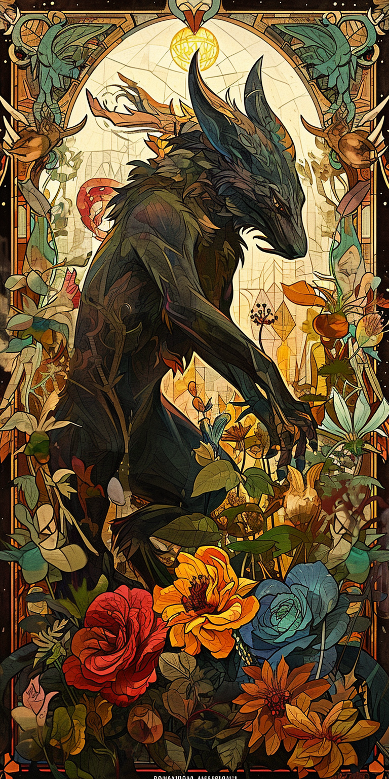 Art Nouveau painting of the chupacabra