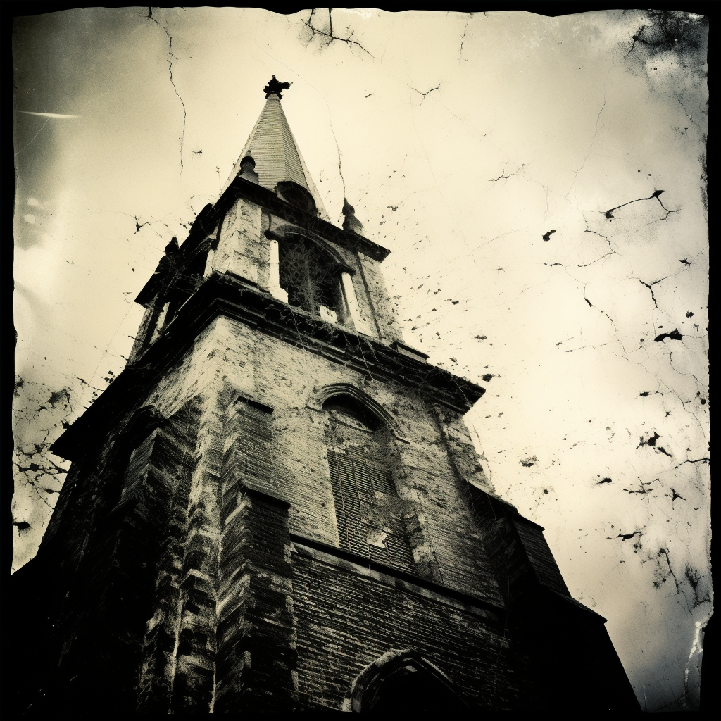 Black and white church steeple photo