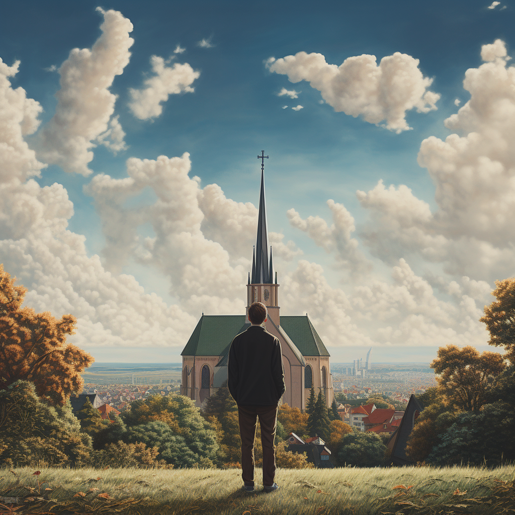 Man admiring church from a distance