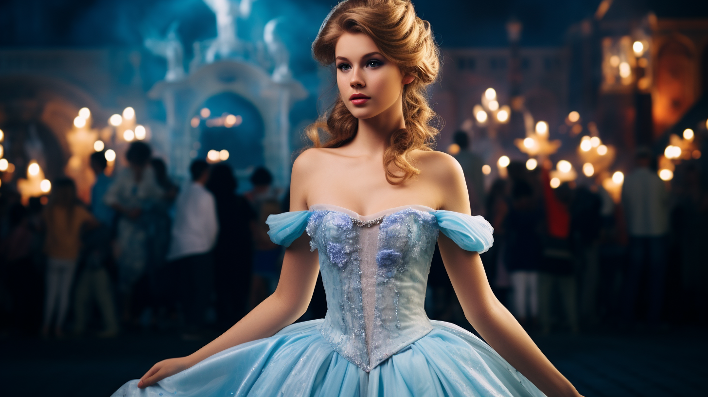 Cinderella shocked in a beautiful dress