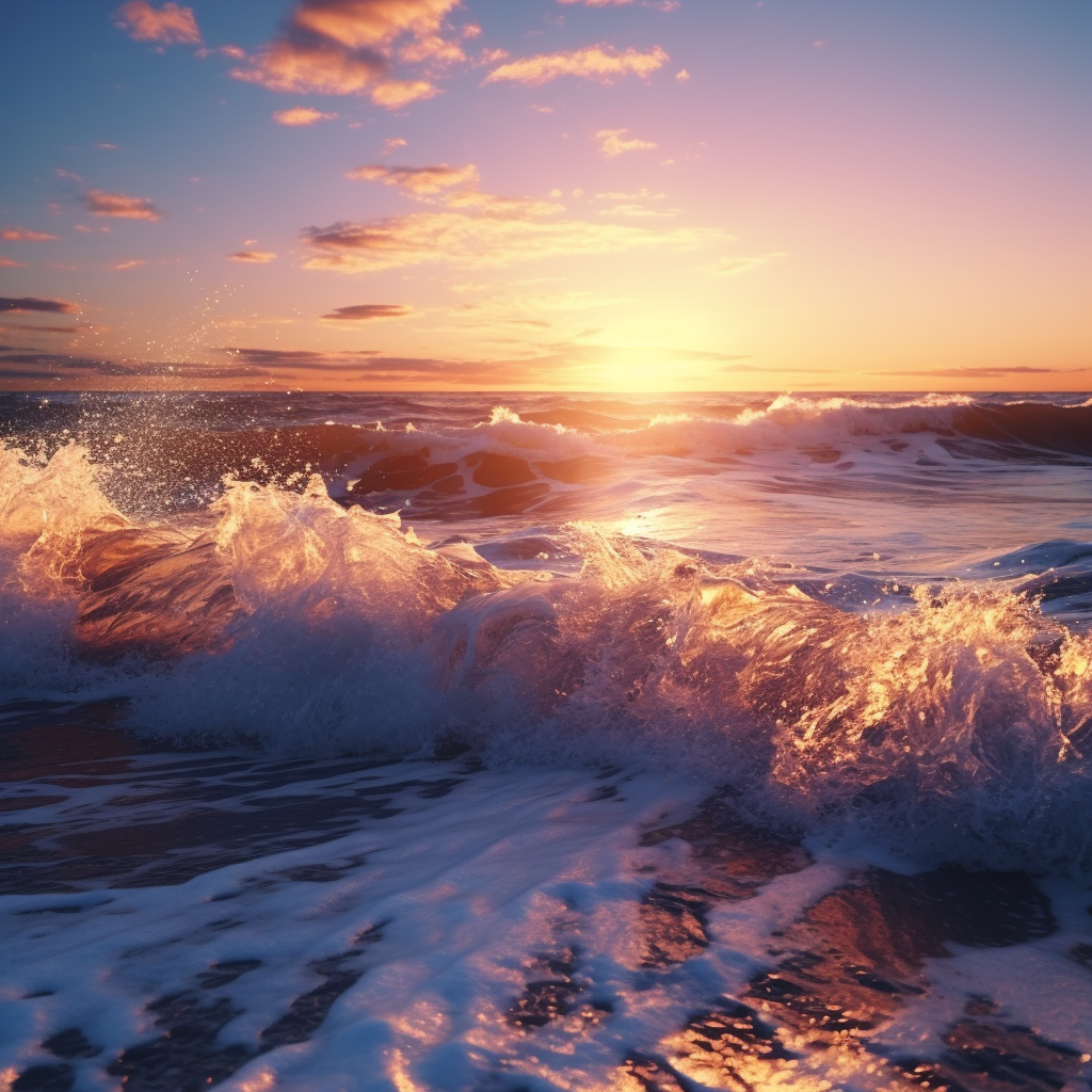 Beautiful ocean wave at sunset