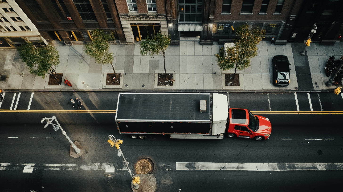 Bird's Eye View of Stopped Moving Truck