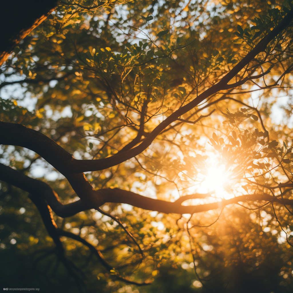 Sunlight shining through tree branches