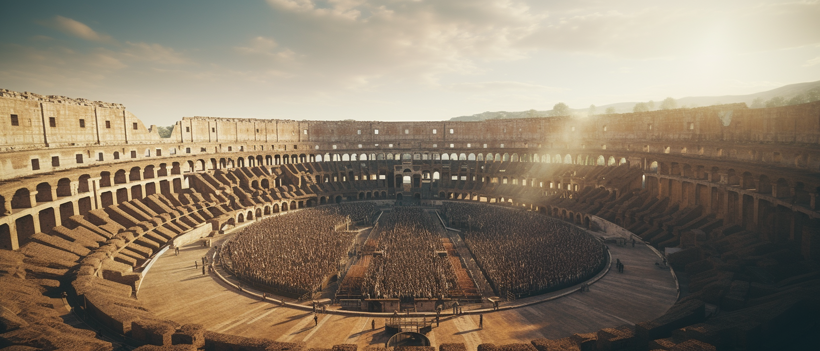 Hyper-detailed aerial shot of the Roman Colosseum