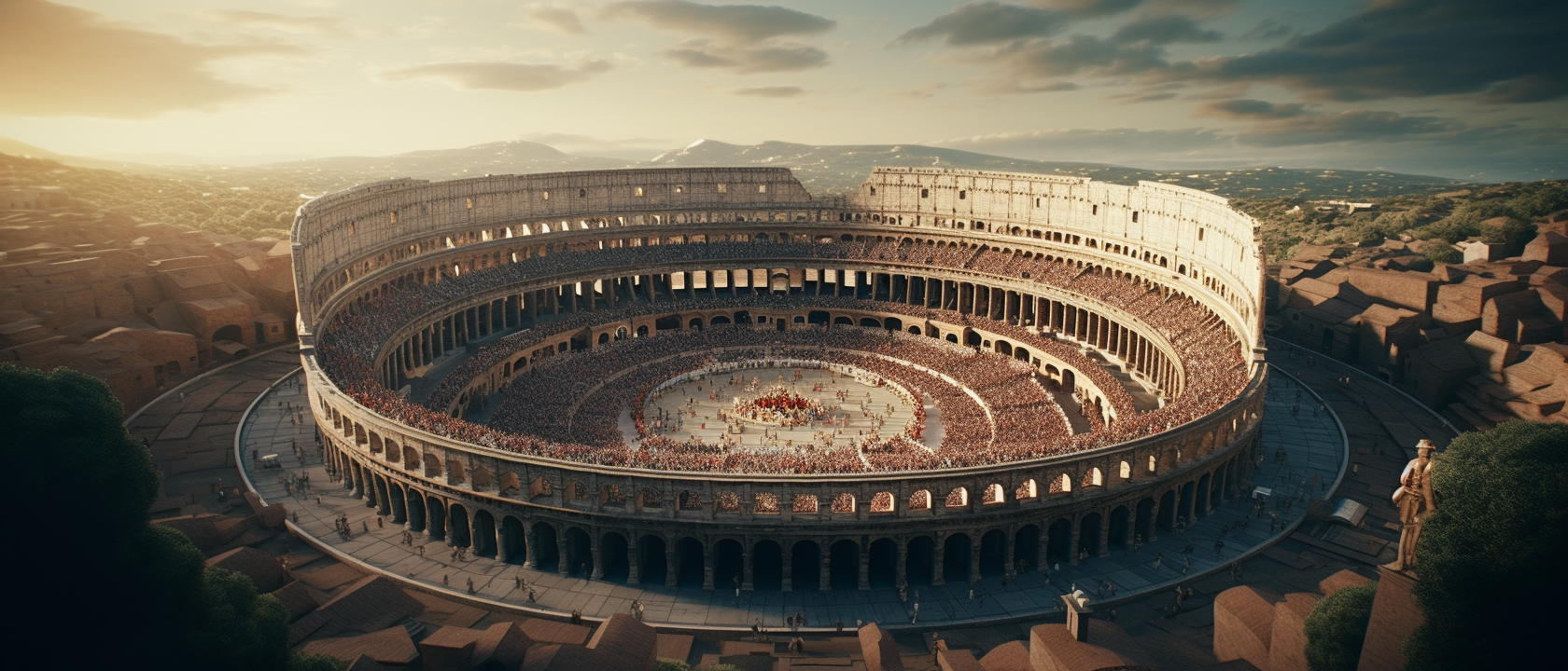 Hyperrealistic Roman Colosseum with Cheering Crowd