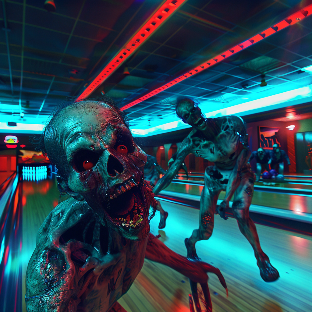 Scary Zombies Bowling Neon Lights