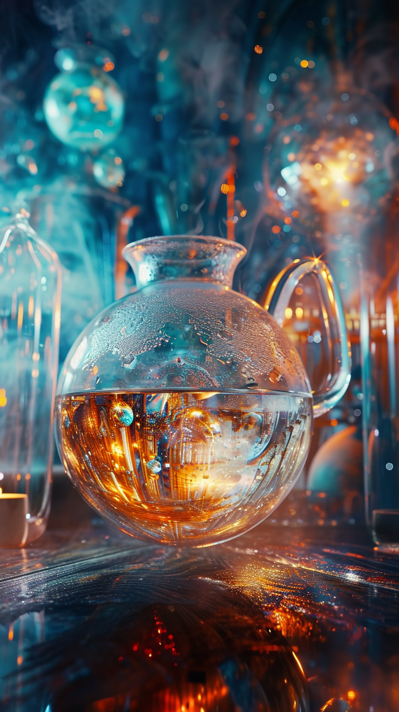 Transparent teapot city cosmic landscape