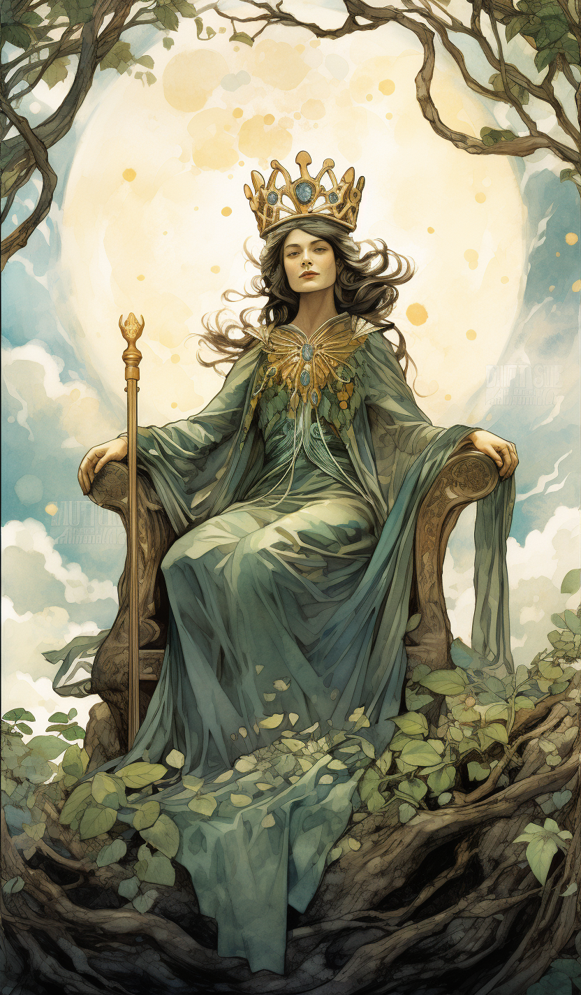 Cinematic watercolor tarot card - The Empress