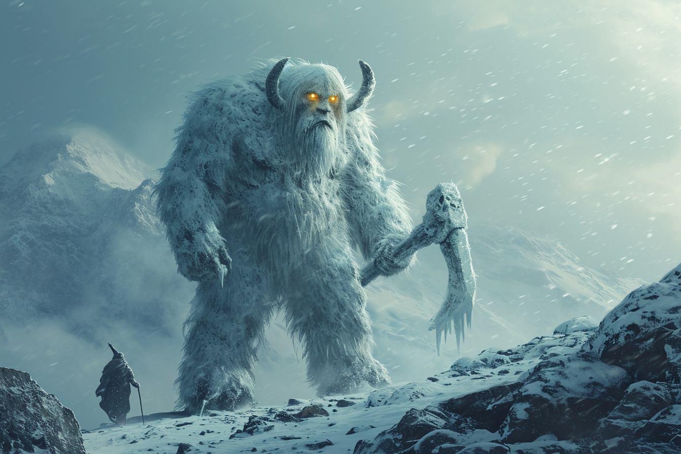 Giant Yeti in Winter Mountain Storm