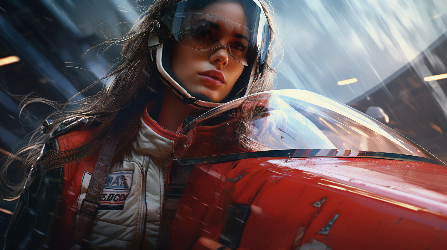 Beautiful woman car racer in cinematic setting