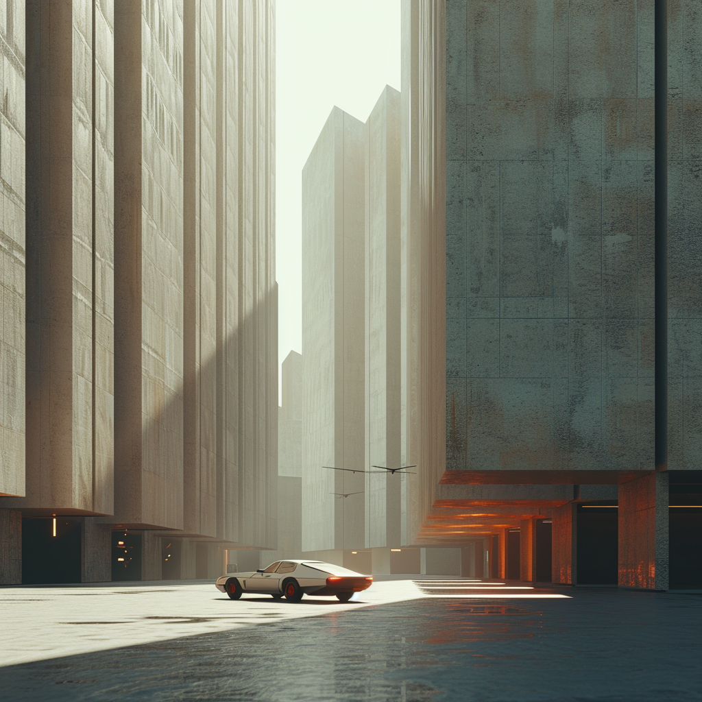 Car driving in a cinematic city