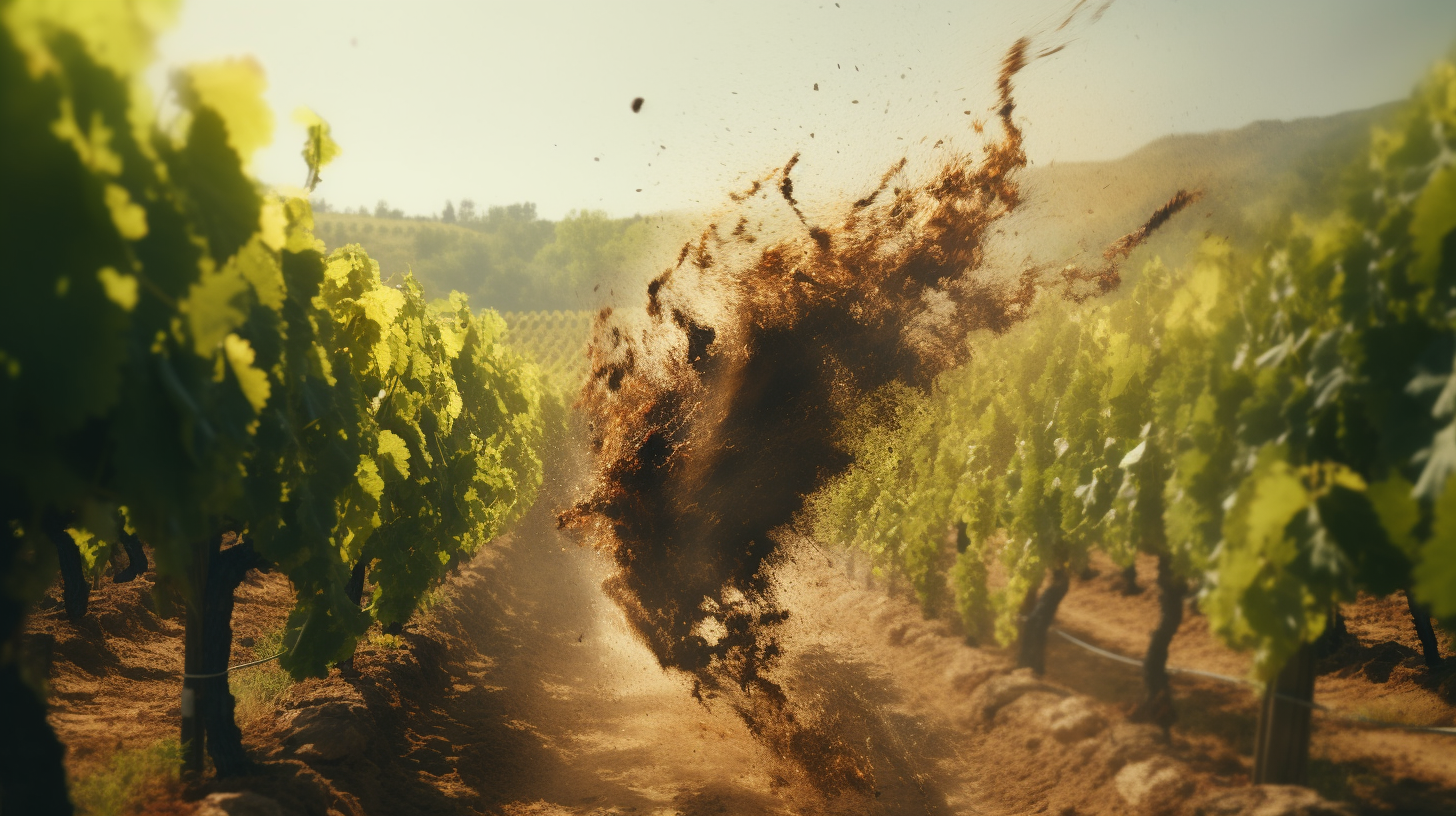 Tornado in Vineyard, Grapes Flying Chaos