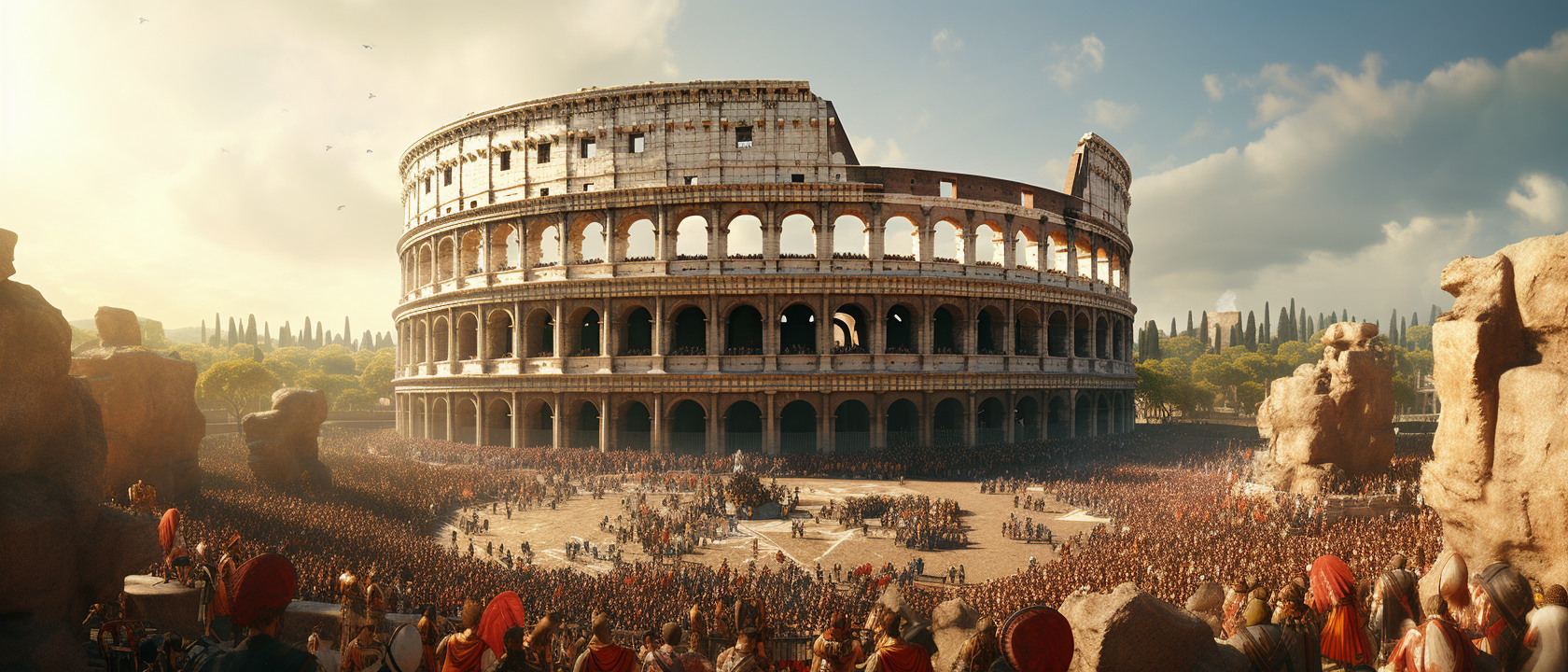 Detailed Shot of Roman Colosseum with Period Clothing