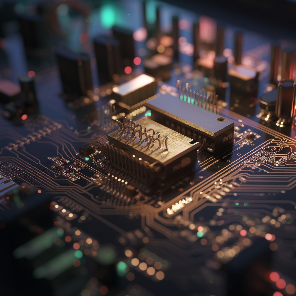 Close-Up of Circuit Board with Beams of Light