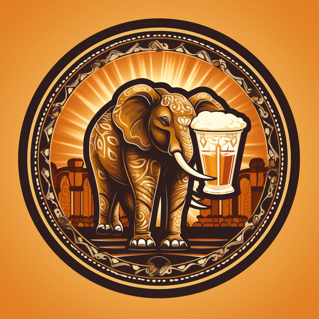 Colorful craft beer logo with an elephant and its mahut