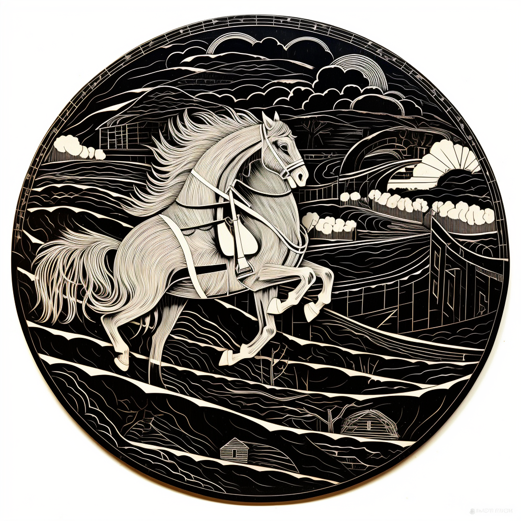 Black and white woodcut of a dullahan