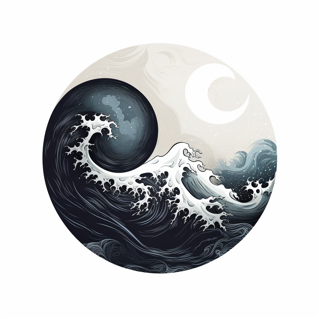 Yin Yang logo with ocean waves