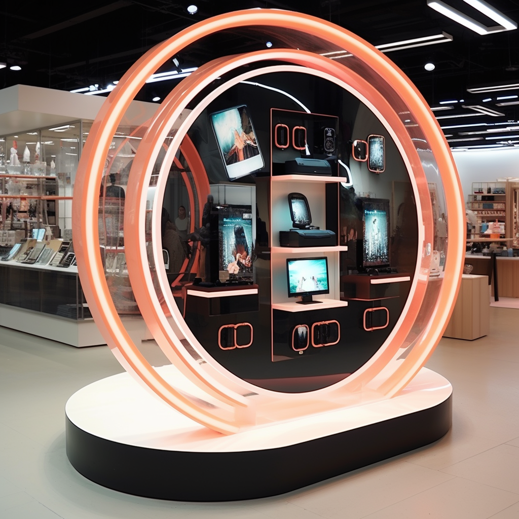 Circular retail store display with digital glass