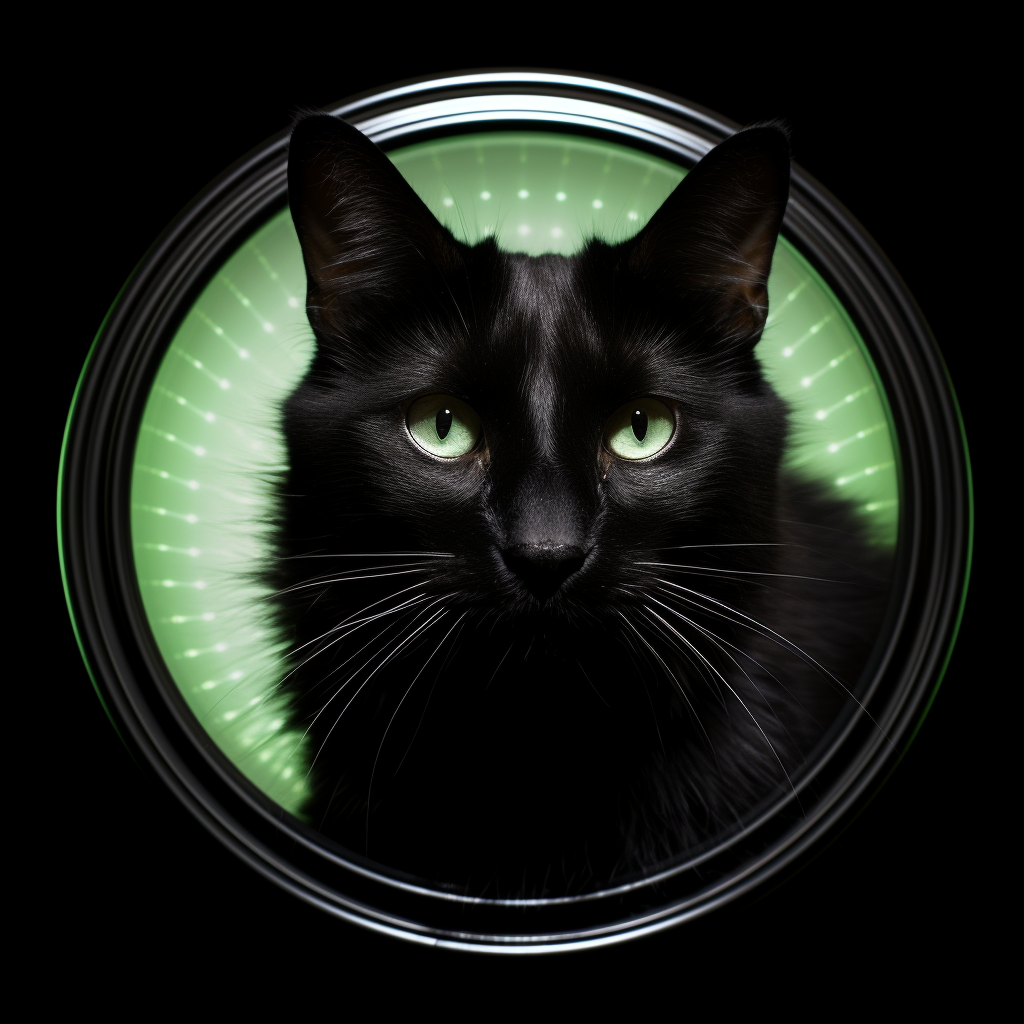 Mysterious black cat with green eyes