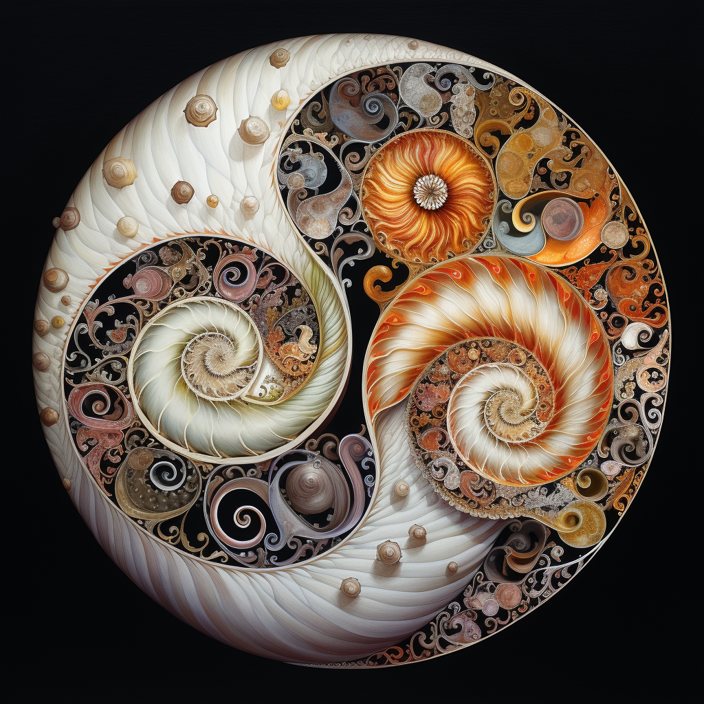 Two snails forming harmonic yin-yang shape