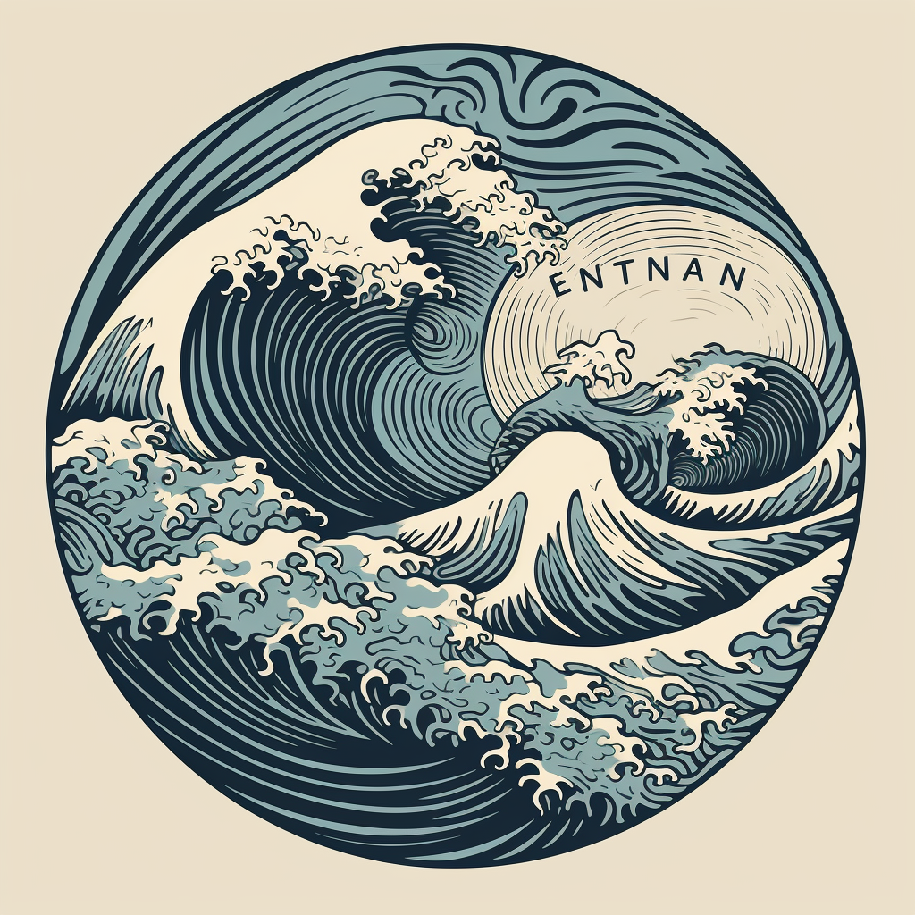 Circular Yin Yang Logo with Ocean Waves