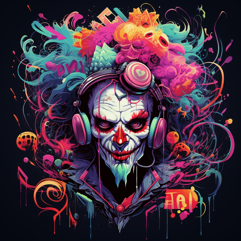 Colorful circus clown in Daly-style tshirt design