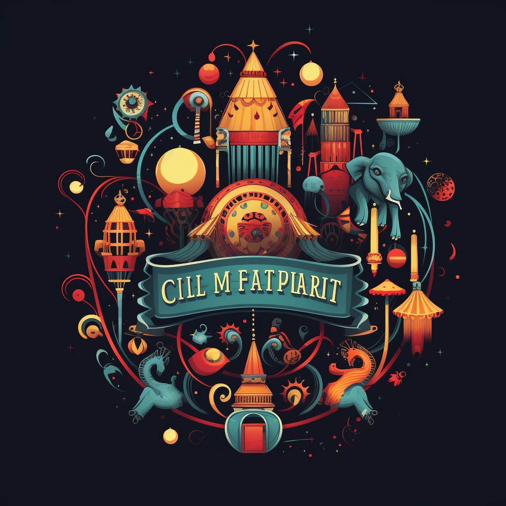 Colorful circus elements logo in digital art