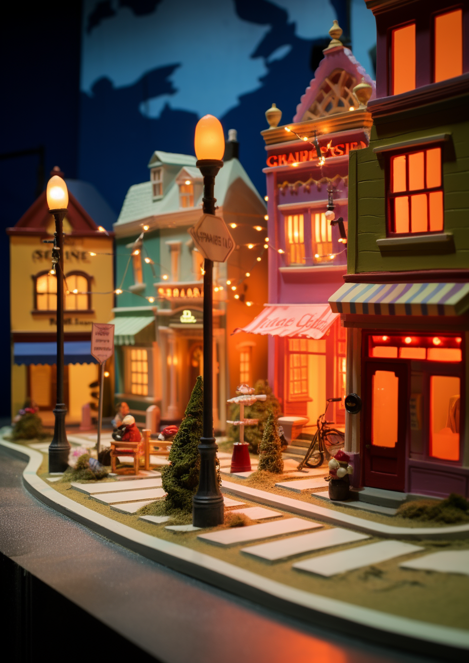 Colorful Small Town Christmas Scene