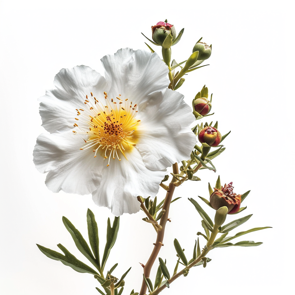 Beautiful Cistus Ladanifer Flower on White Background