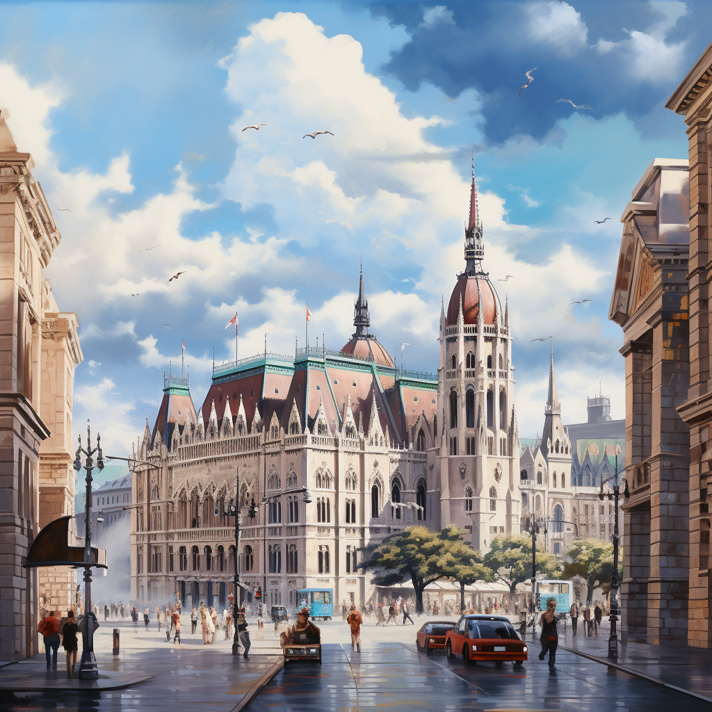 City Buildings with Hungarian Parliament and Tribune Tower