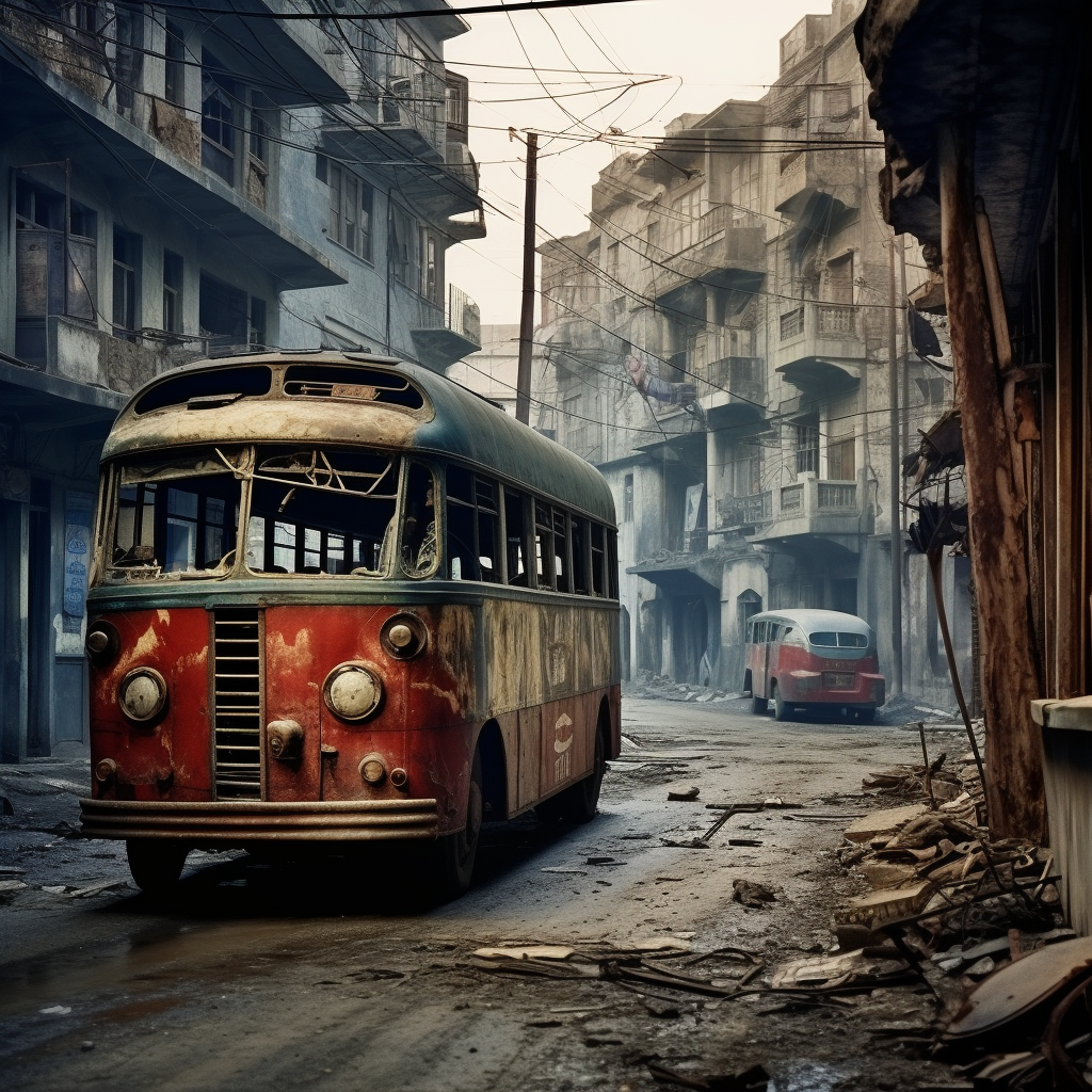 Vintage city bus in ghetto