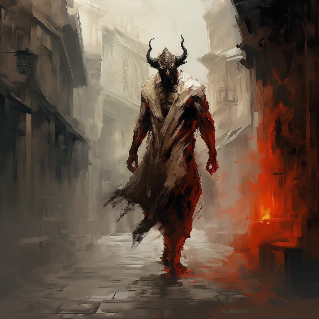 Devil walking in the city artwork