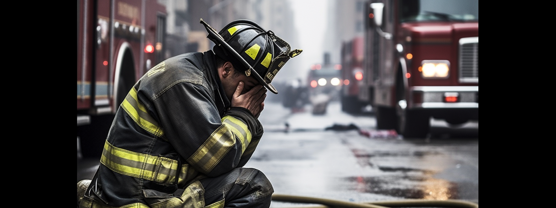 city firefighter praying fire scene