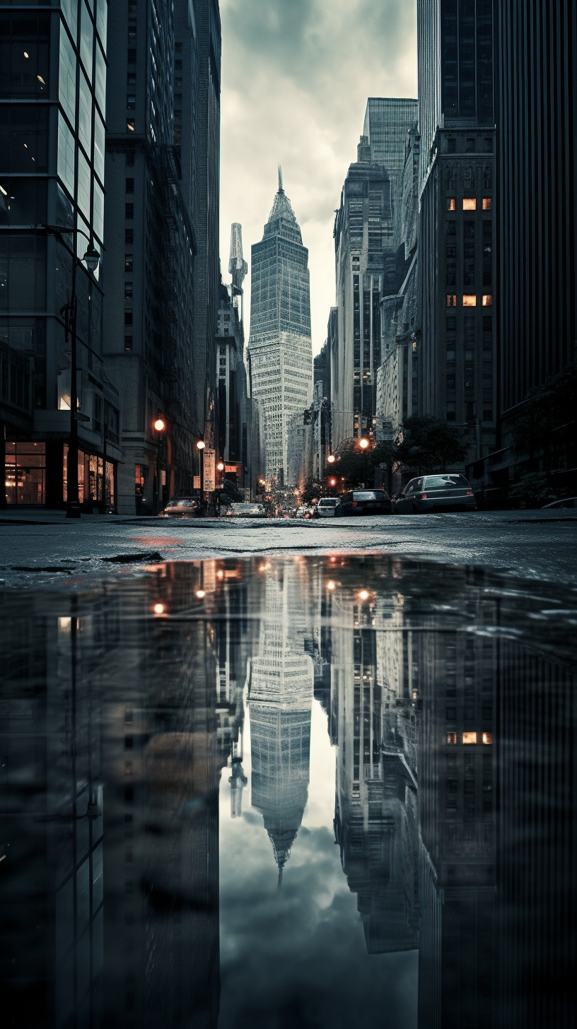 City Flood Reflection on Gloomy Day