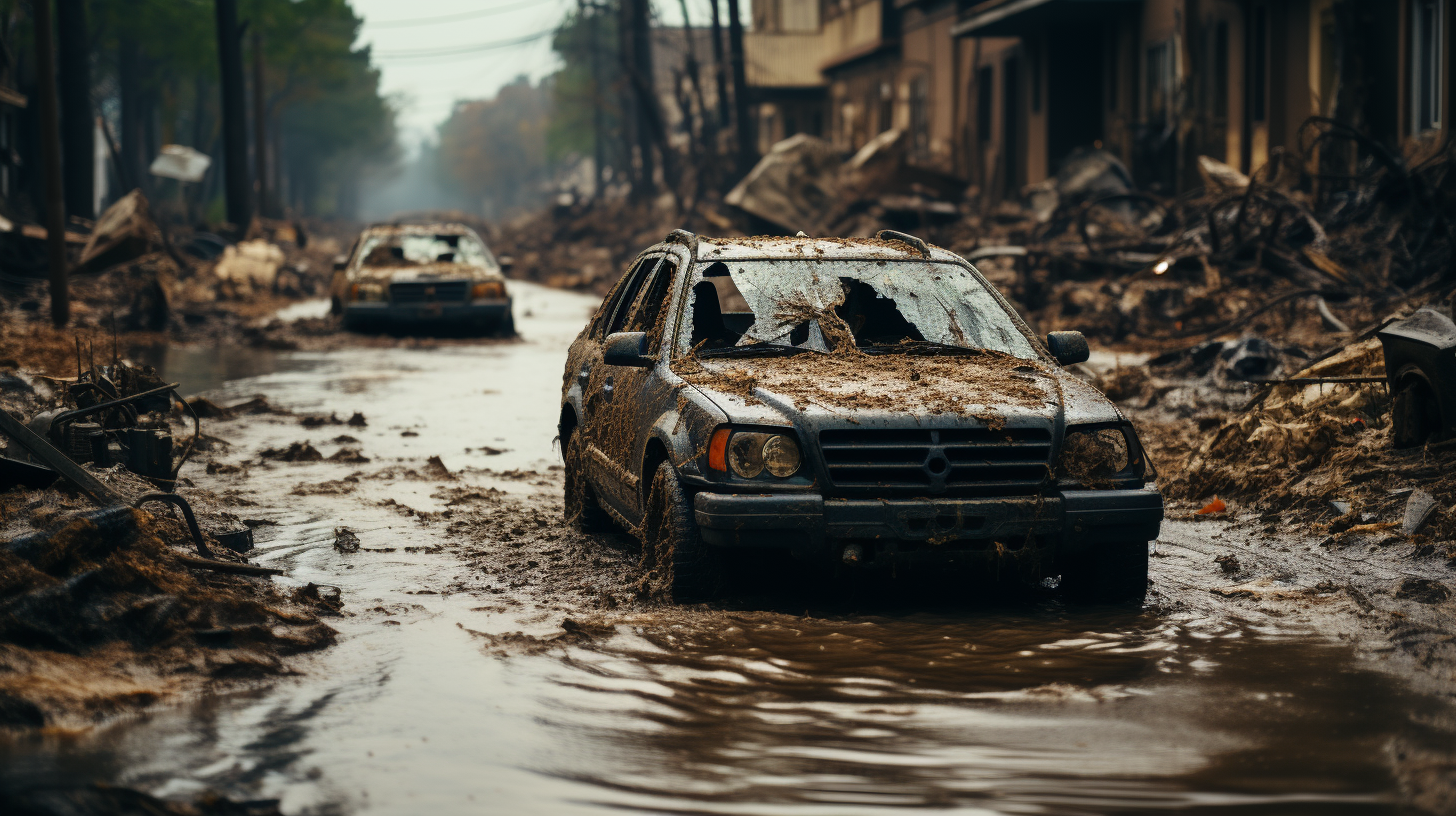 Image depicting city flooding disaster and destruction