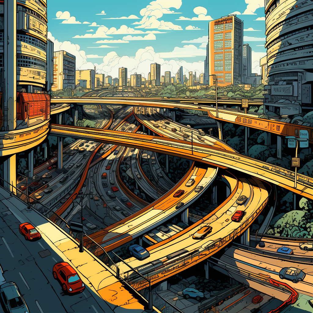 Illustration of city freeway from above