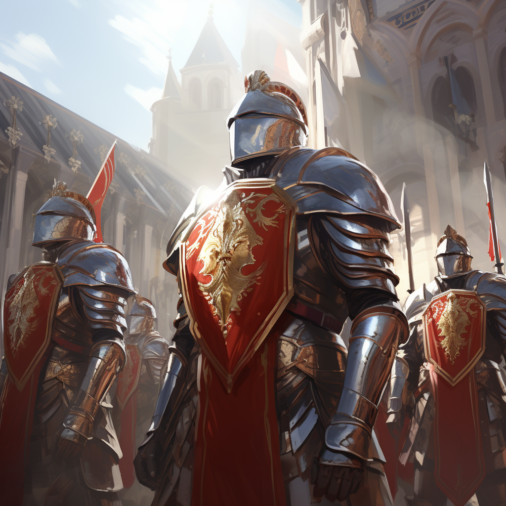 Resolute city guards in red and white armor