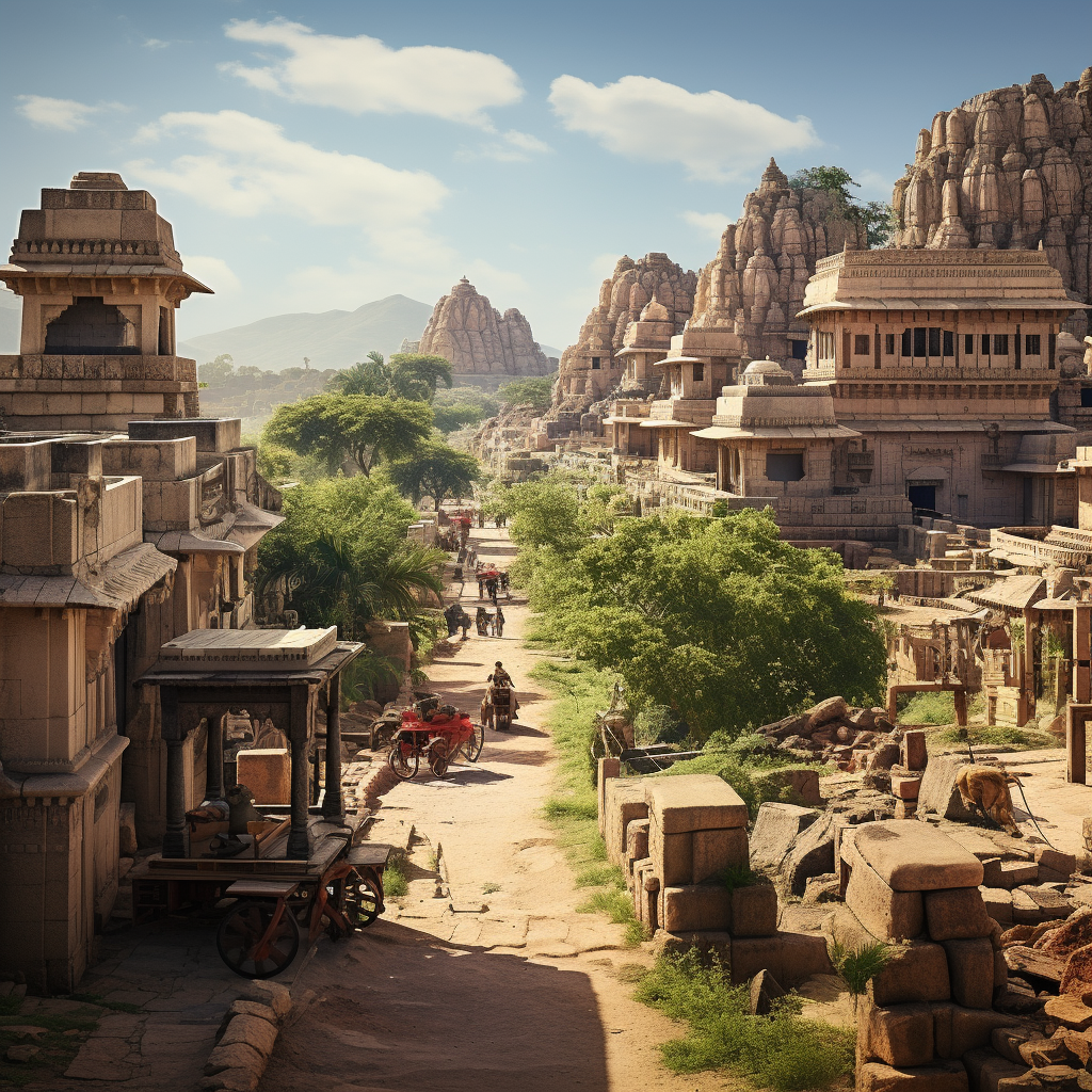 Street View of Hampi's Reconstructed Ancient India