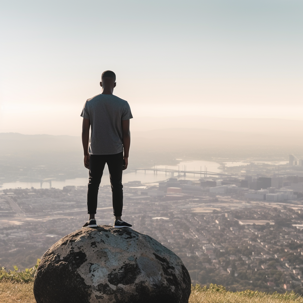 African American on Mountain overlooking City