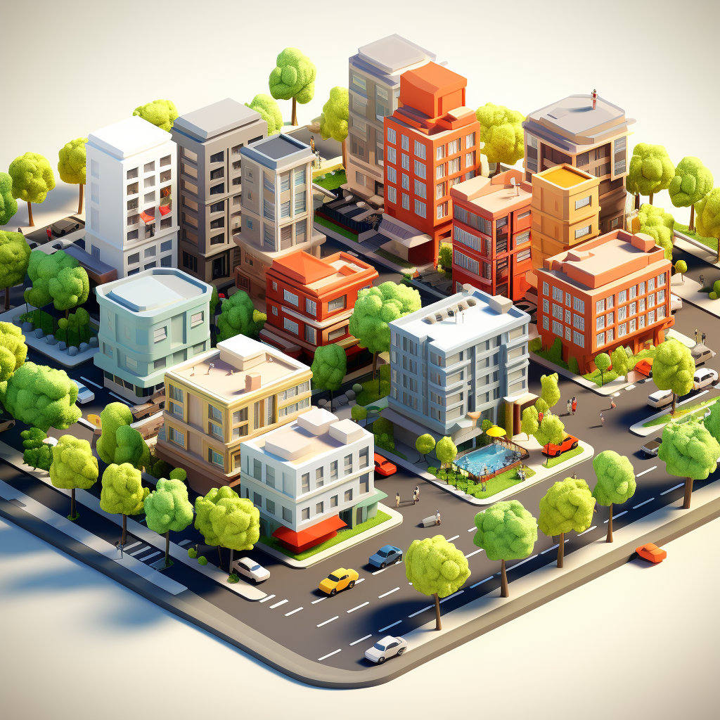 Isometric City Neighbourhood Simple Low Poly Design