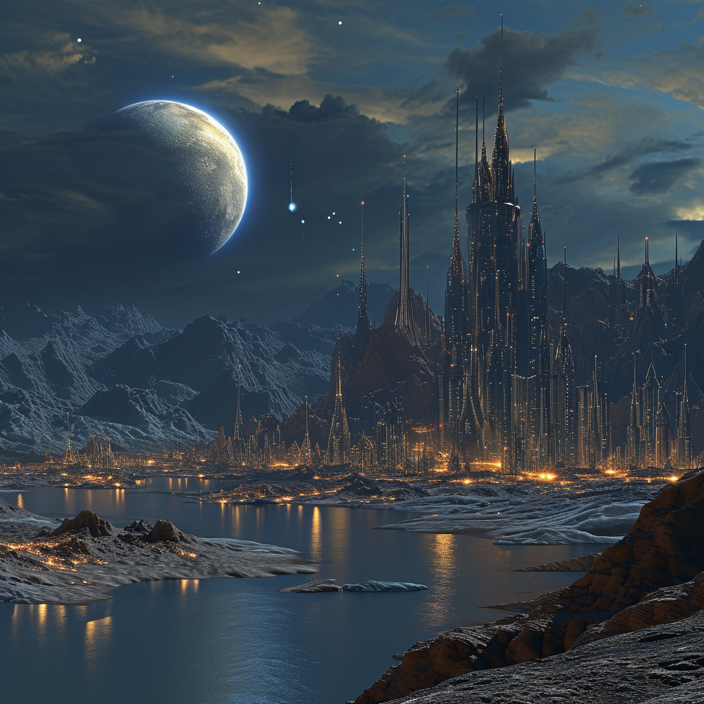 City night faraway planet landscape