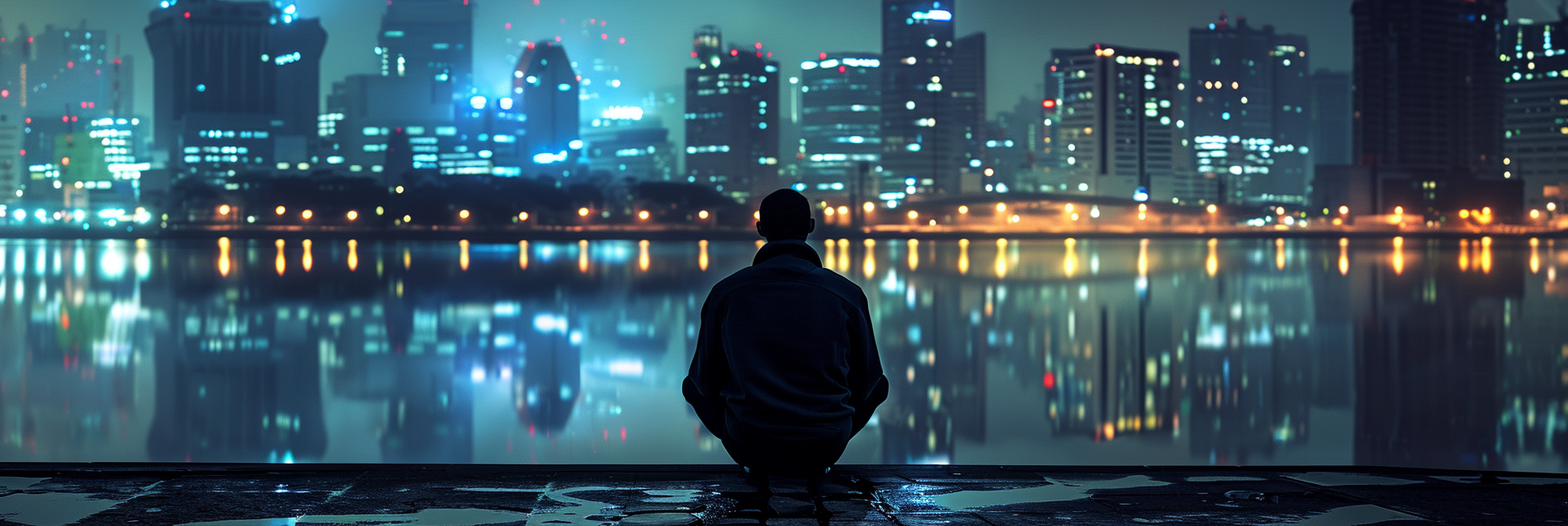 Man sitting alone in city