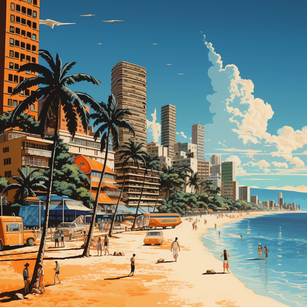 Retro urban aesthetics Brazilian beach city pop