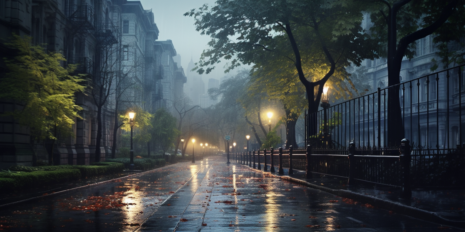 City Running Path in the Rain